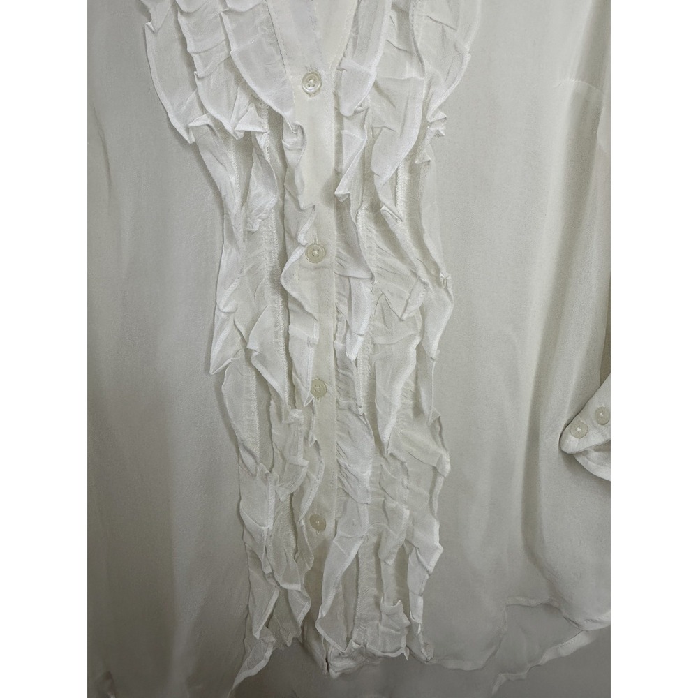 New Maeve Anthropologie Lightweight Ruffle Front Mao Shirt Sheer Button White XS - Picture 6 of 16